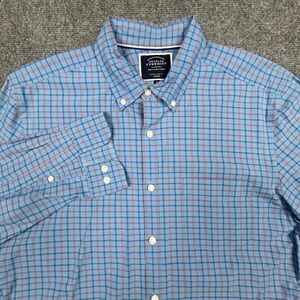 Charles Tyrwhitt Button Down Shirt‎ Mens L Blue Orange Check Slim Non-Iron Shirt